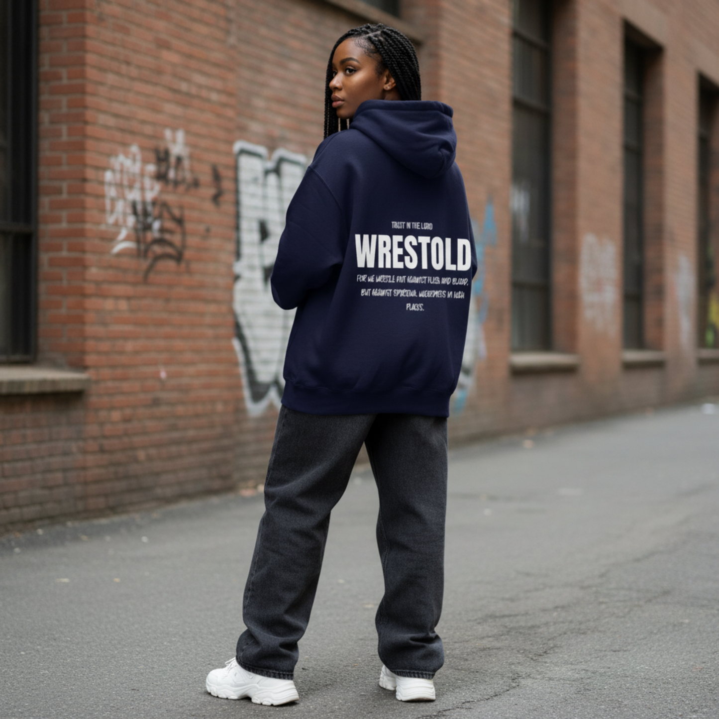 Ephesians 6:12 Blue Navy Hoodie