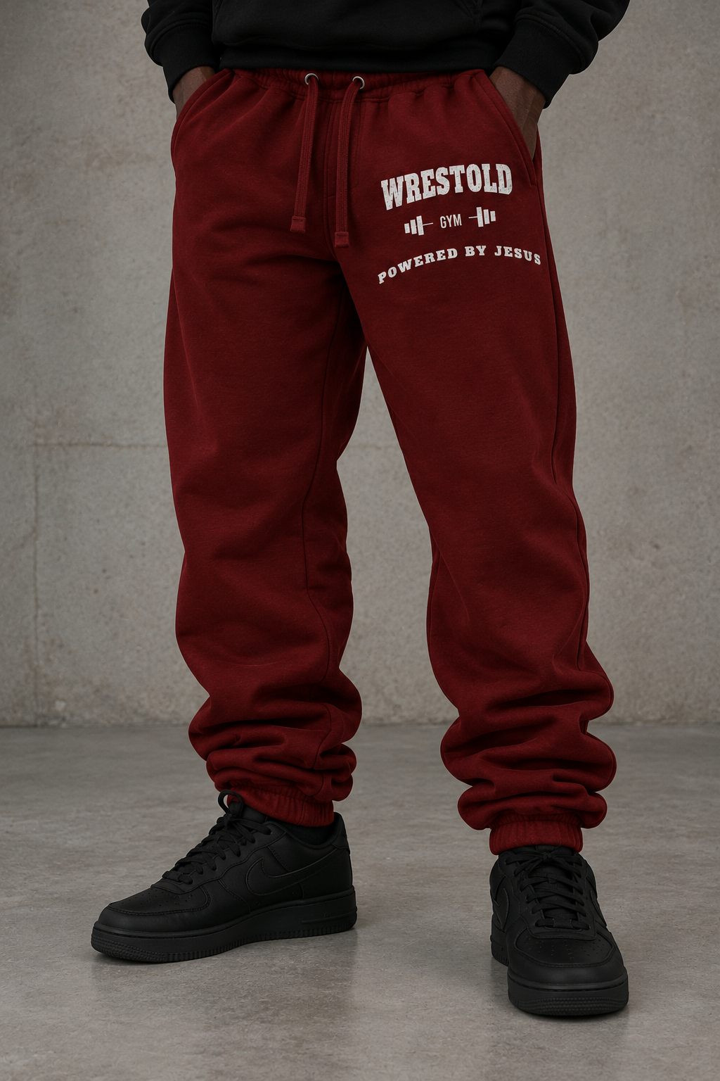 Powered By Jesus Burgundy Joggers