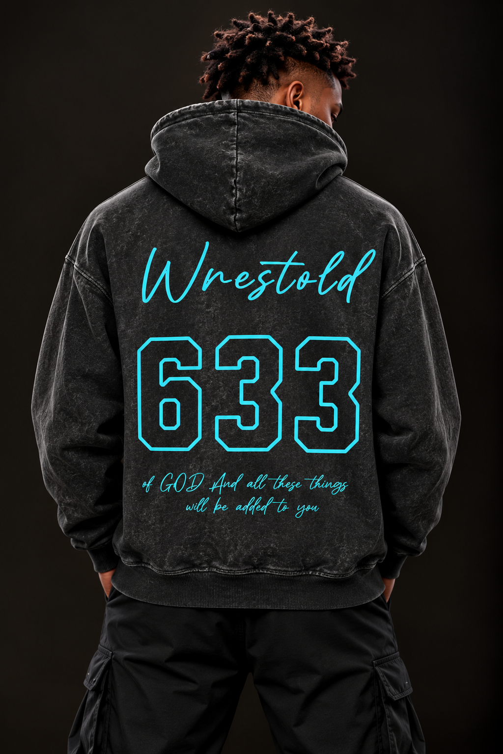 Seek First The Kingdom Acid Wash Black Hoodie Turquoise