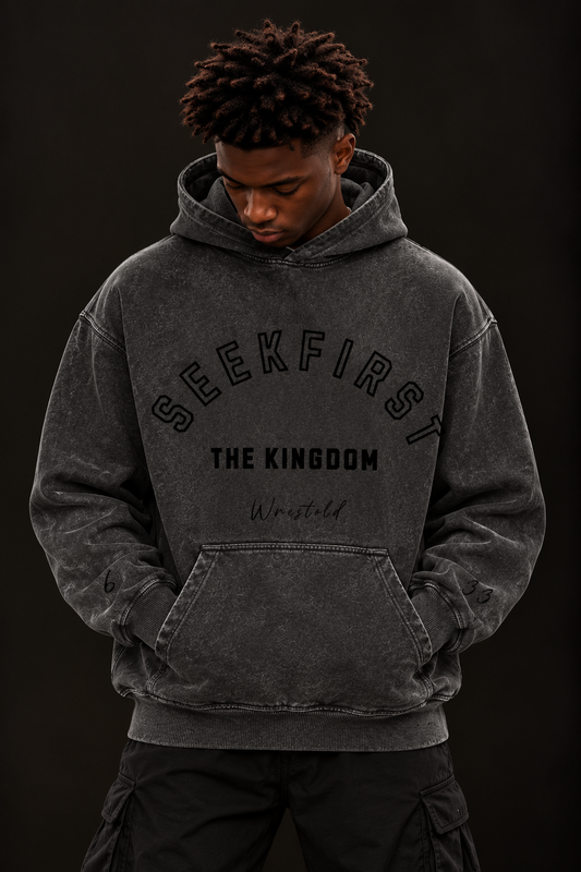 Seek First The Kingdom Acid Wash Black Hoodie Black