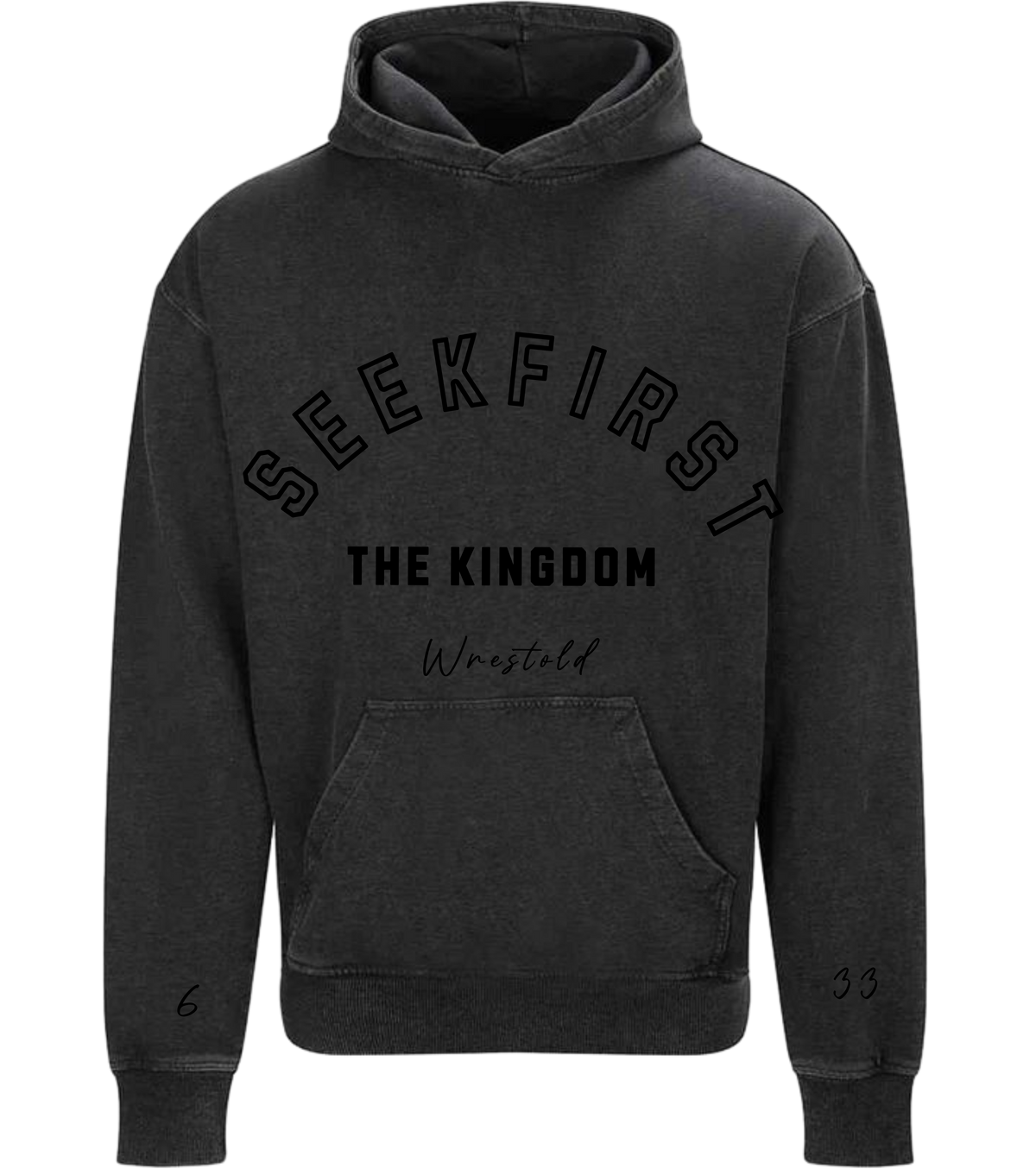 Seek First The Kingdom Acid Wash Black Hoodie