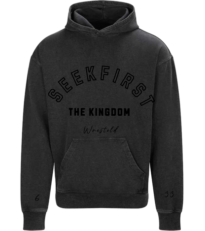Seek First The Kingdom Acid Wash Black Hoodie