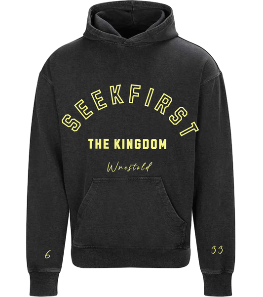 Seek First The Kingdom Acid Wash Black Hoodie