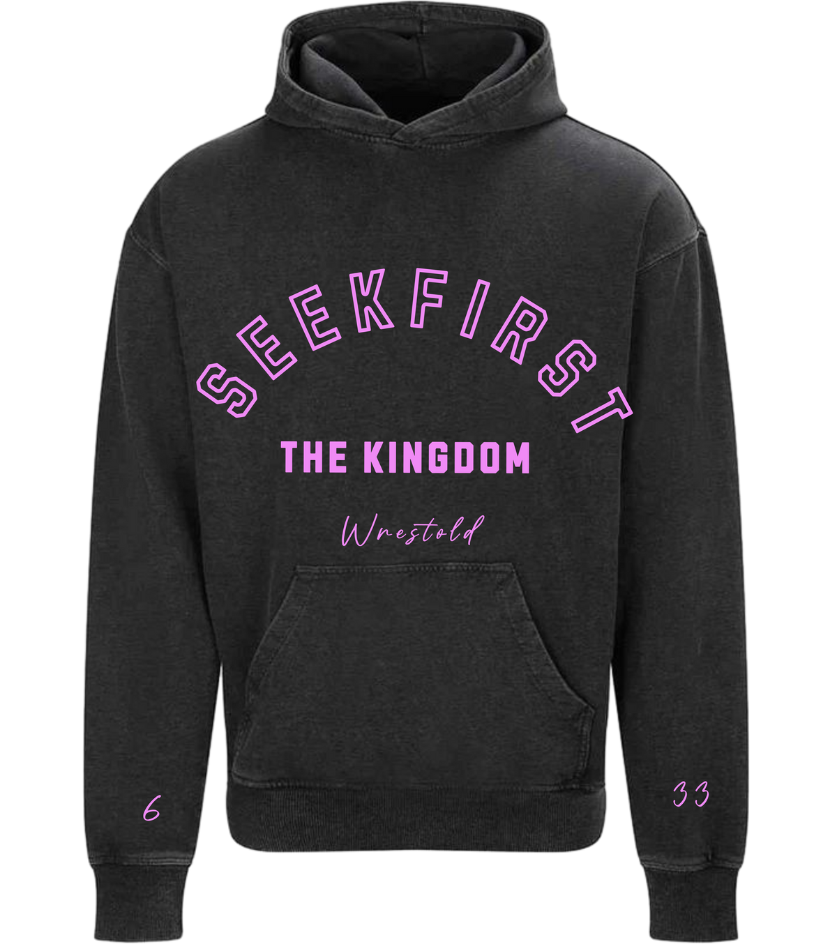 Seek First The Kingdom Acid Wash Black Hoodie