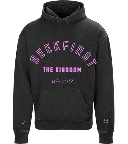 Seek First The Kingdom Acid Wash Black Hoodie