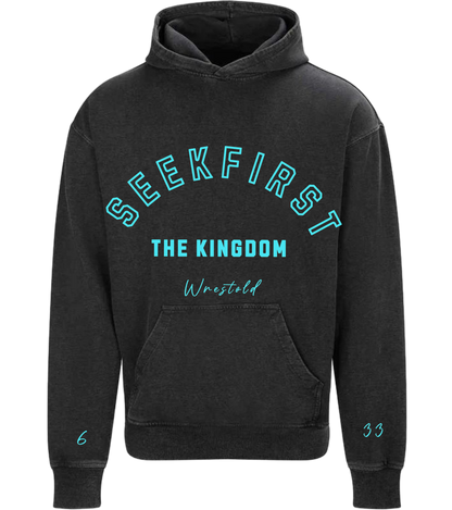 Seek First The Kingdom Acid Wash Black Hoodie