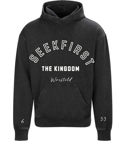 Seek First The Kingdom Acid Wash Black Hoodie