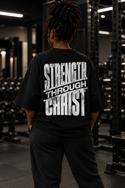 Strength Through Christ  Black  / White T-shirt