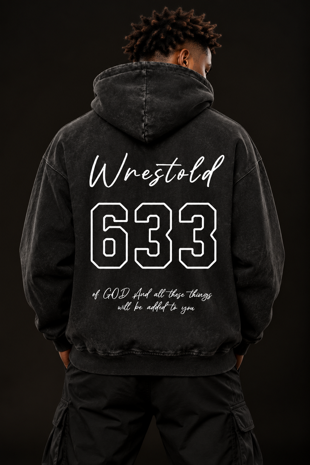 Seek First The Kingdom Acid Wash Black Hoodie White