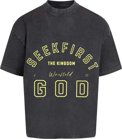 Seek First The Kingdom Acid Washed Black / Yellow