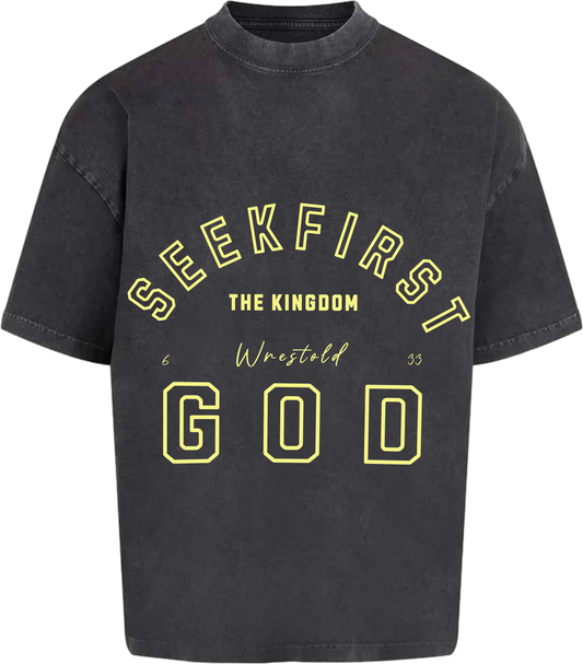 Seek First The Kingdom Acid Washed Black / Yellow